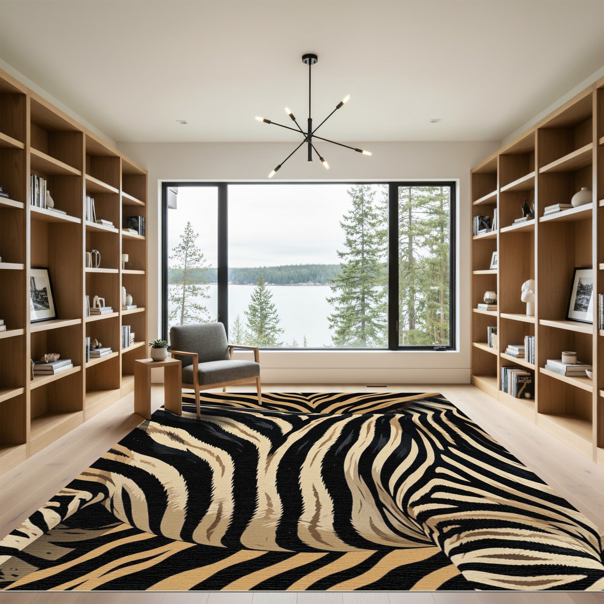 Bold Black Tan Zebra Stripe Rug