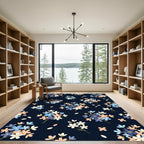 Navy Blue Floral Blossom Cluster Rug