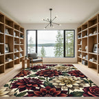 Deep Red Floral Garden Medallion Rug