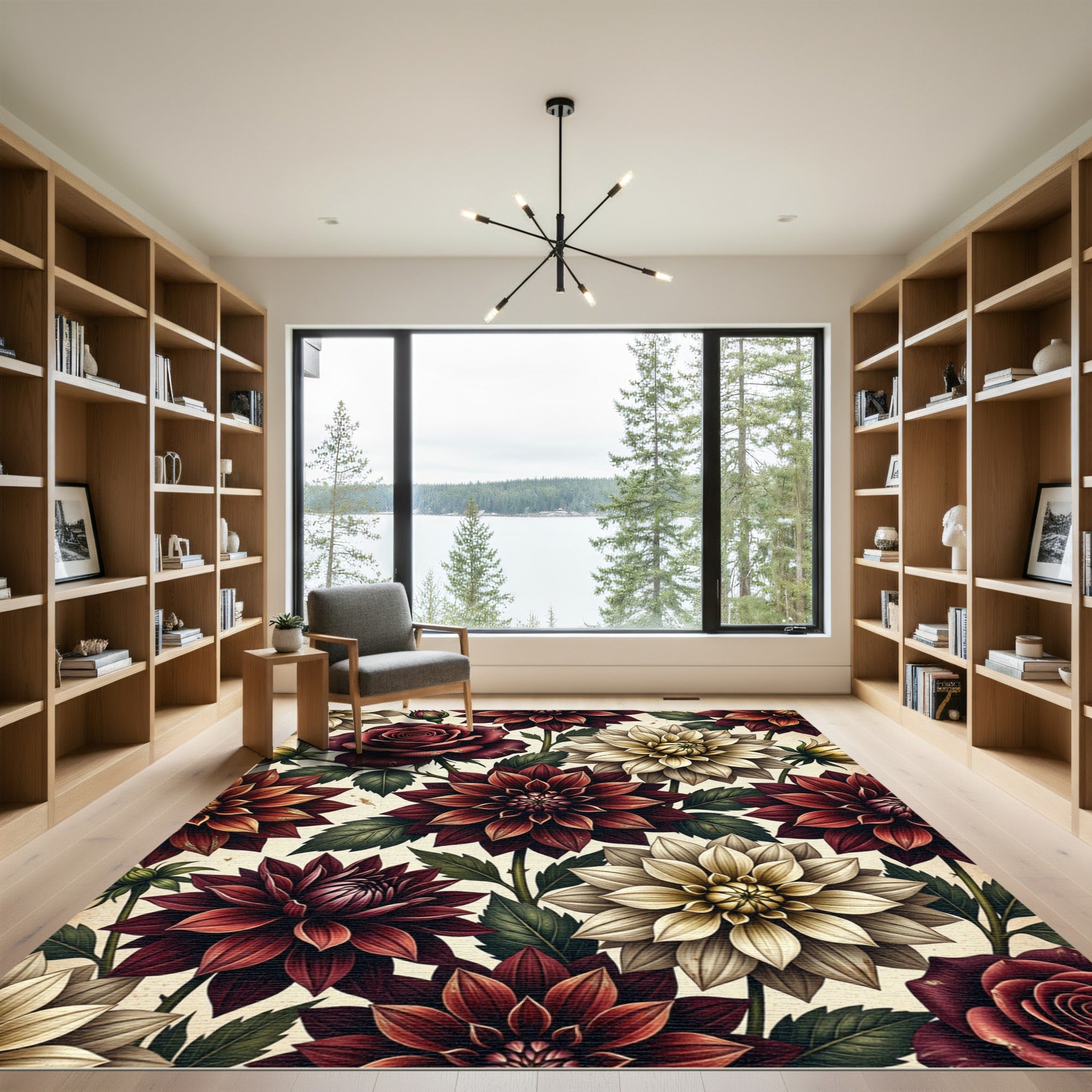 Deep Red Floral Garden Medallion Rug
