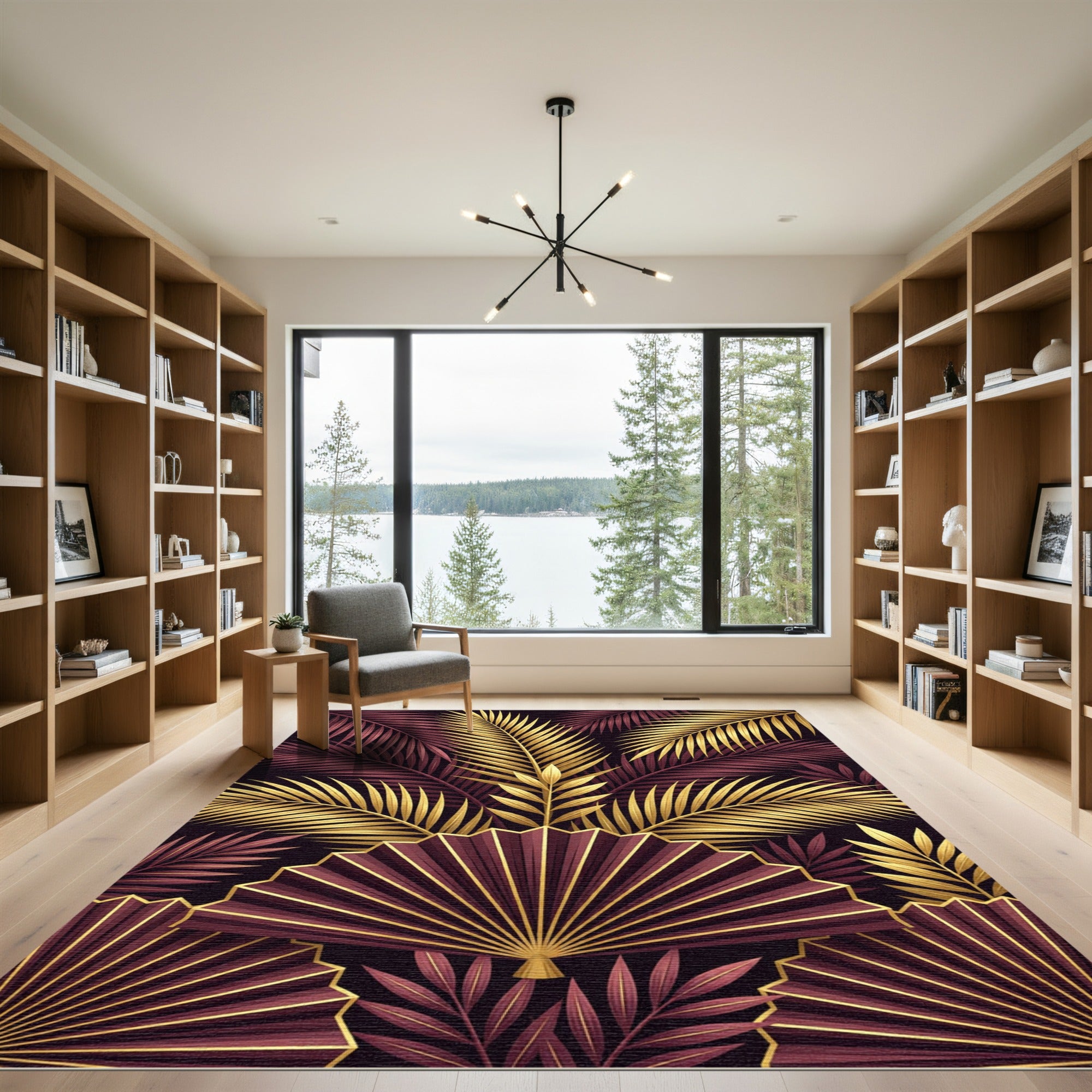 Crimson Gold Tropical Fan Leaf Rug