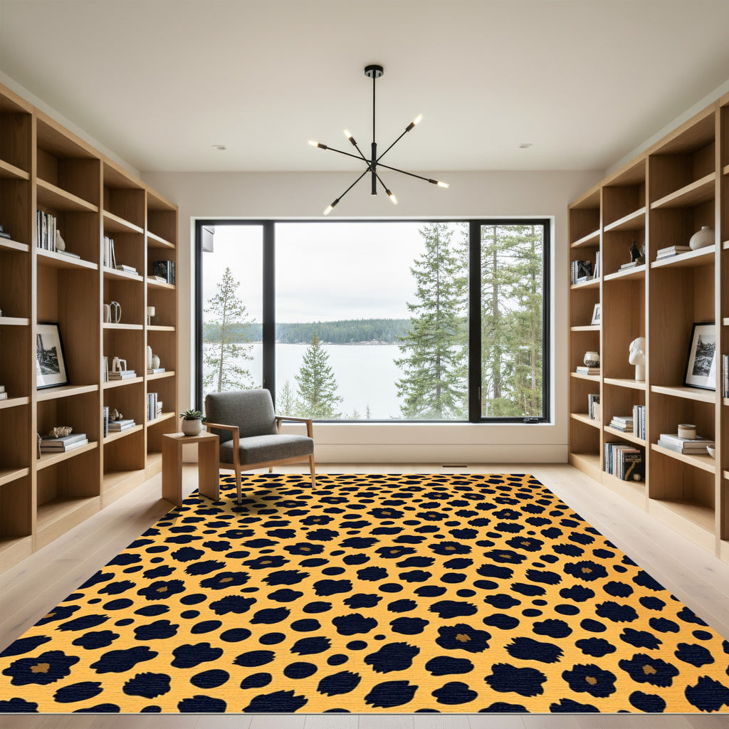 Bold Golden Leopard Spot Animal Hide Rug