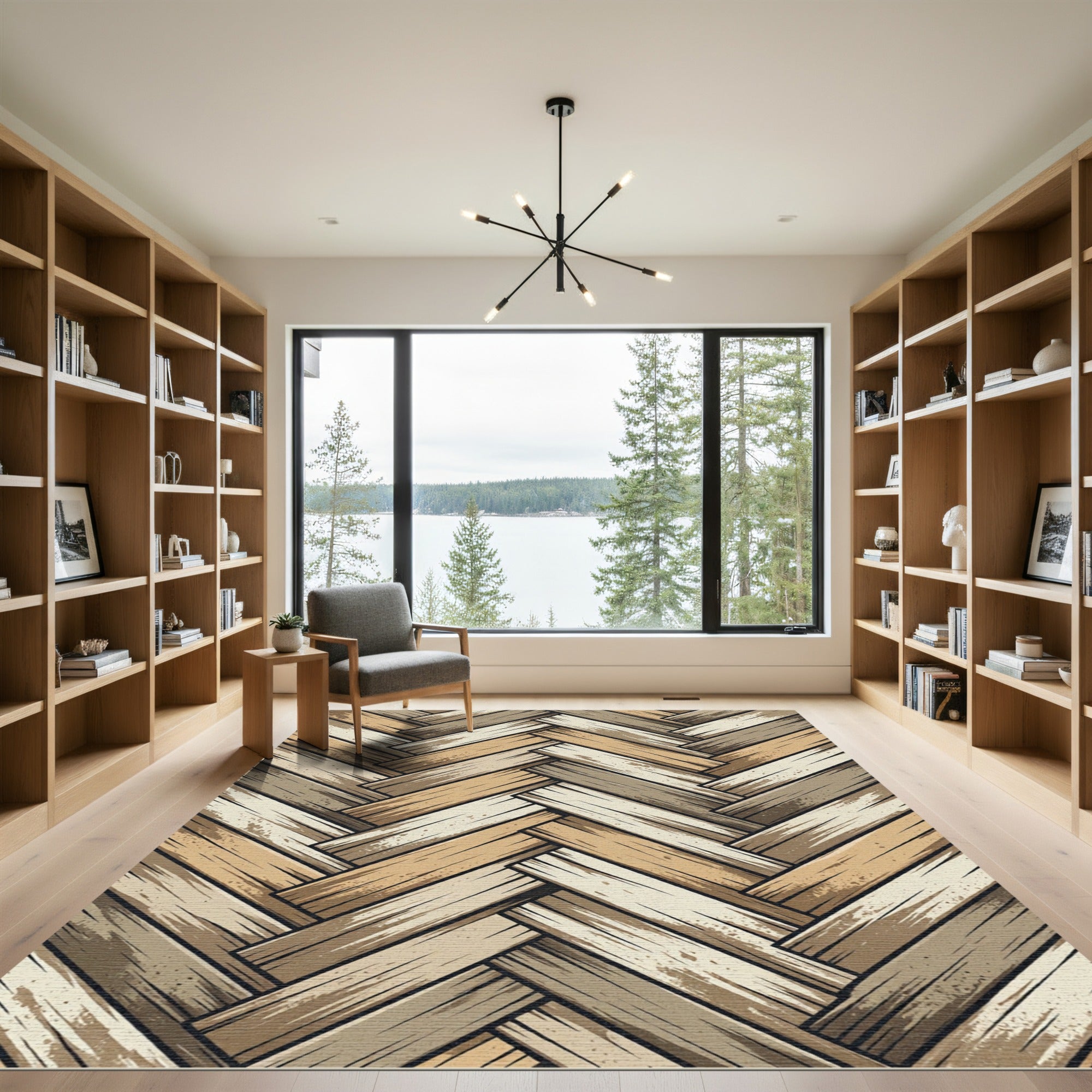 Neutral Herringbone Earth Tone Planks Rug