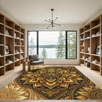 Golden Floral Mandala Earth Globe Rug