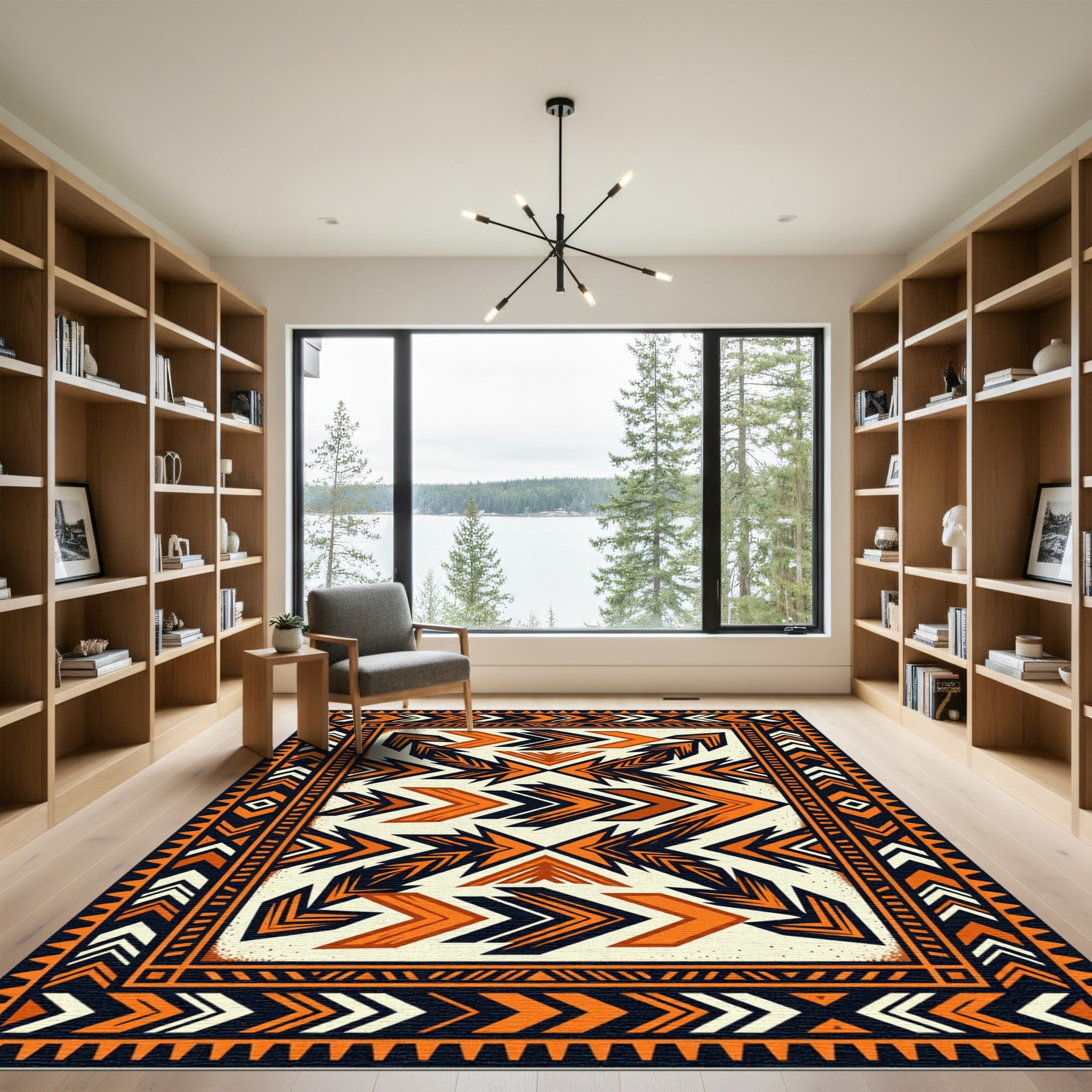 Geometric Amber Black Tribal Chevron Rug