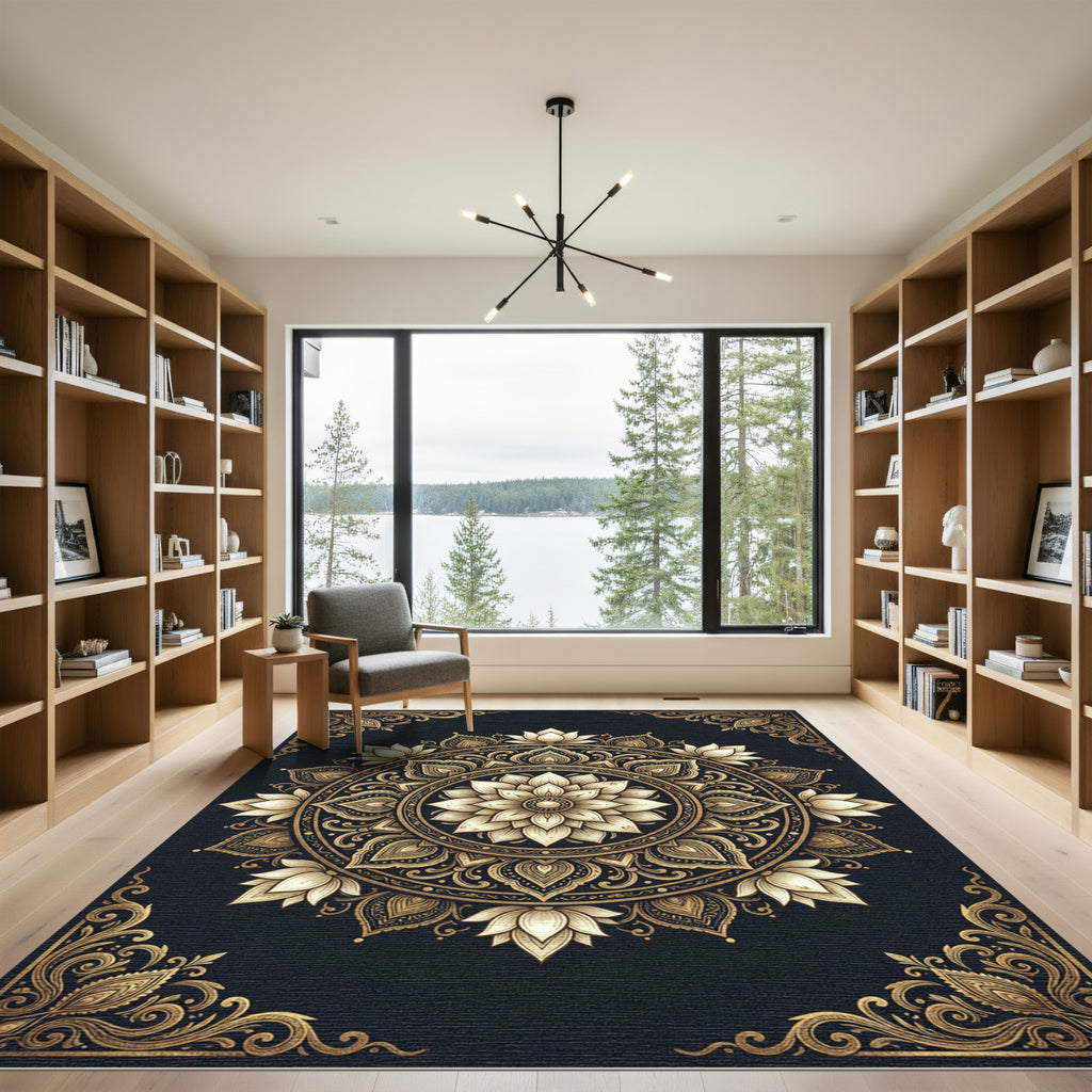 Golden Lotus Mandala Art Rug