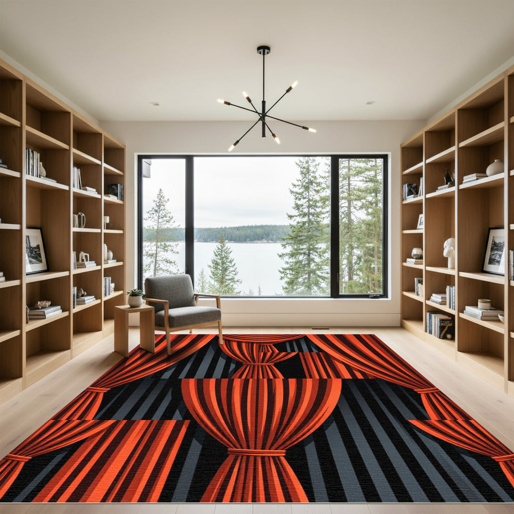 Dramatic Orange Striped Curtain Rug