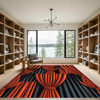 Dramatic Orange Striped Curtain Rug