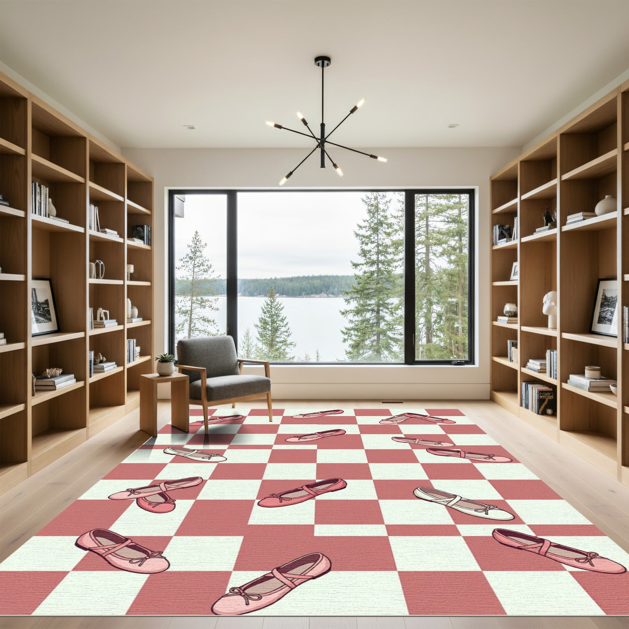 Playful Blush Pink Ballet Slipper Checkerboard Rug