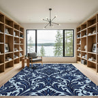 Deep Blue Floral Acanthus Scroll Rug