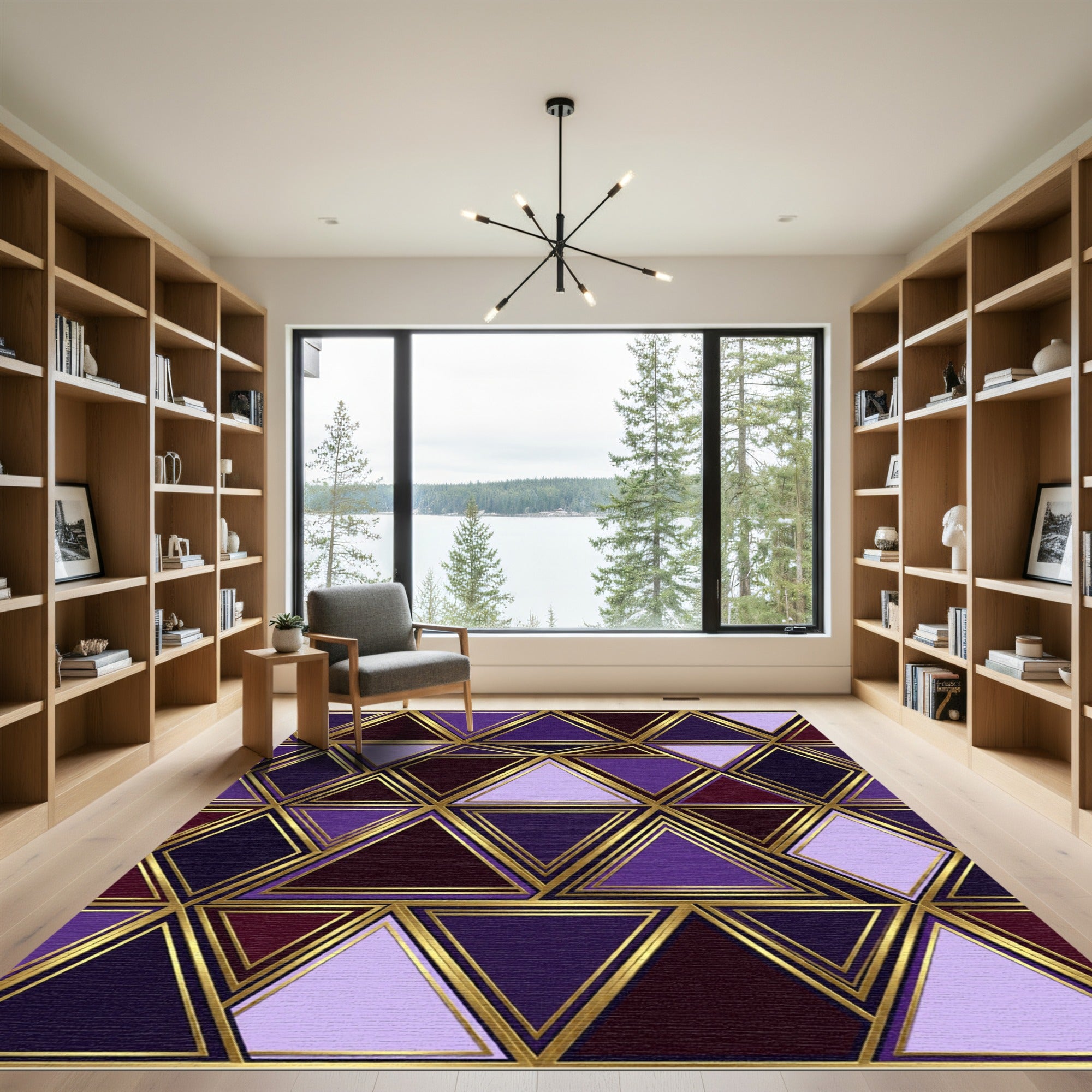 Royal Purple Gold Geometric Triangles Rug