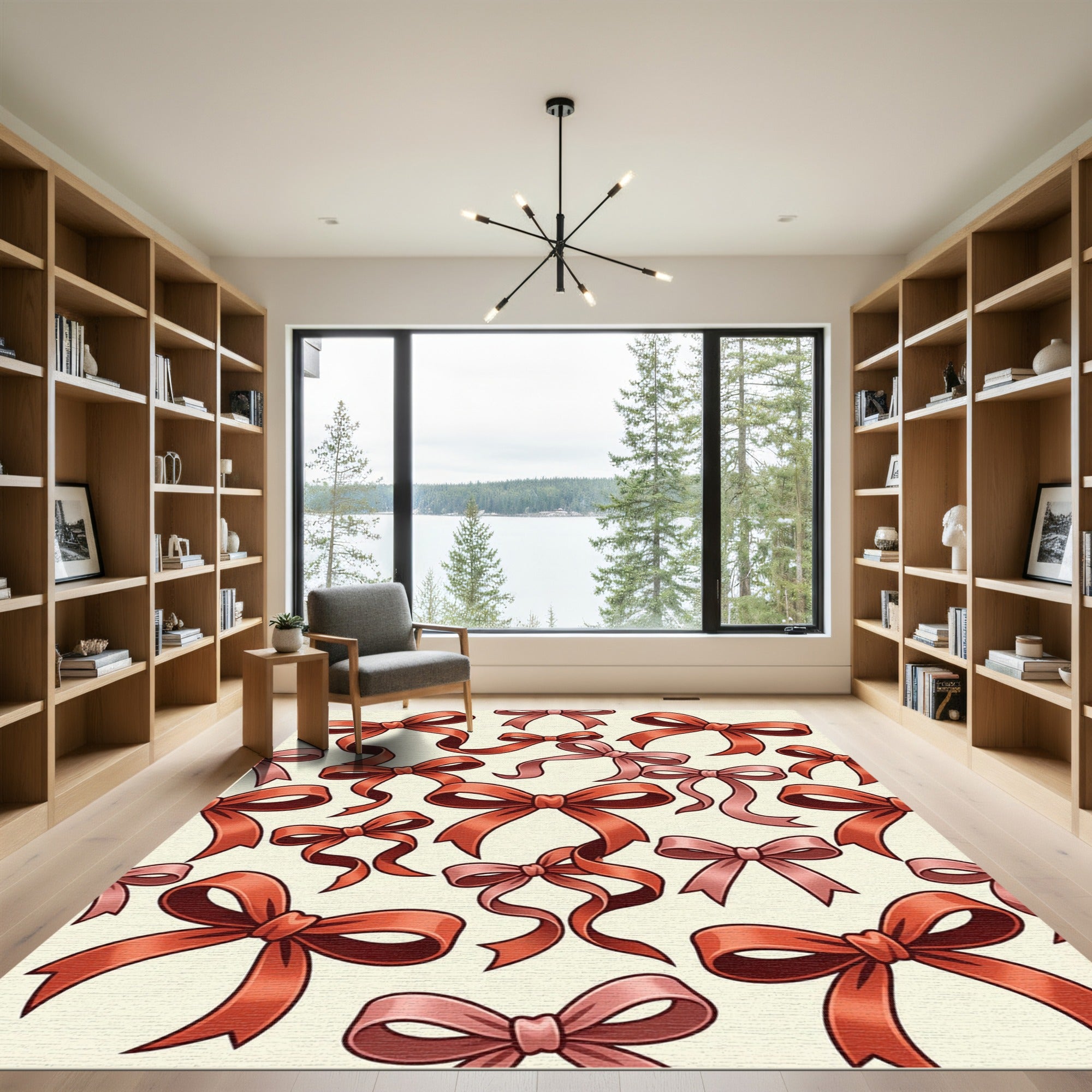 Elegant Crimson Ribbon Bow Illustration Rug