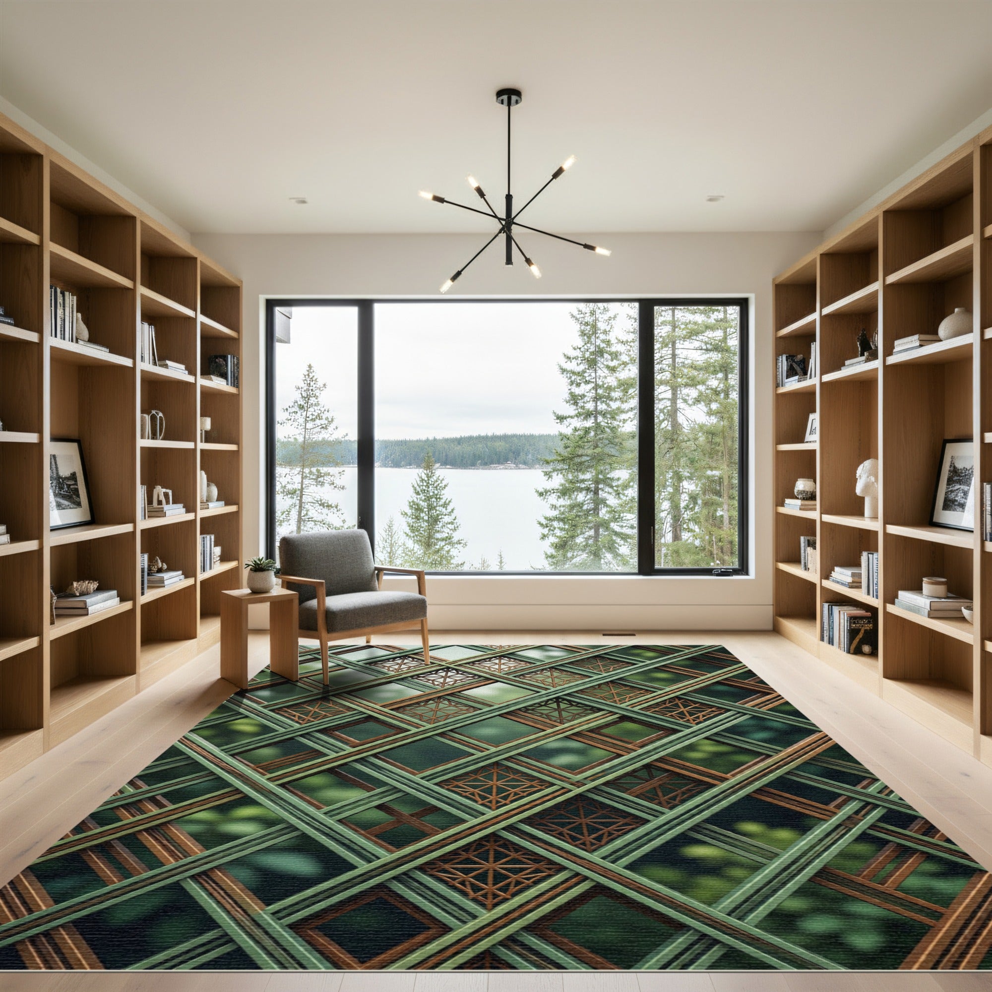 Sage and Bronze Interlocking Geometric Lattice Rug