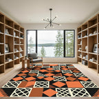 Geometric Terracotta And Onyx Grid Rug