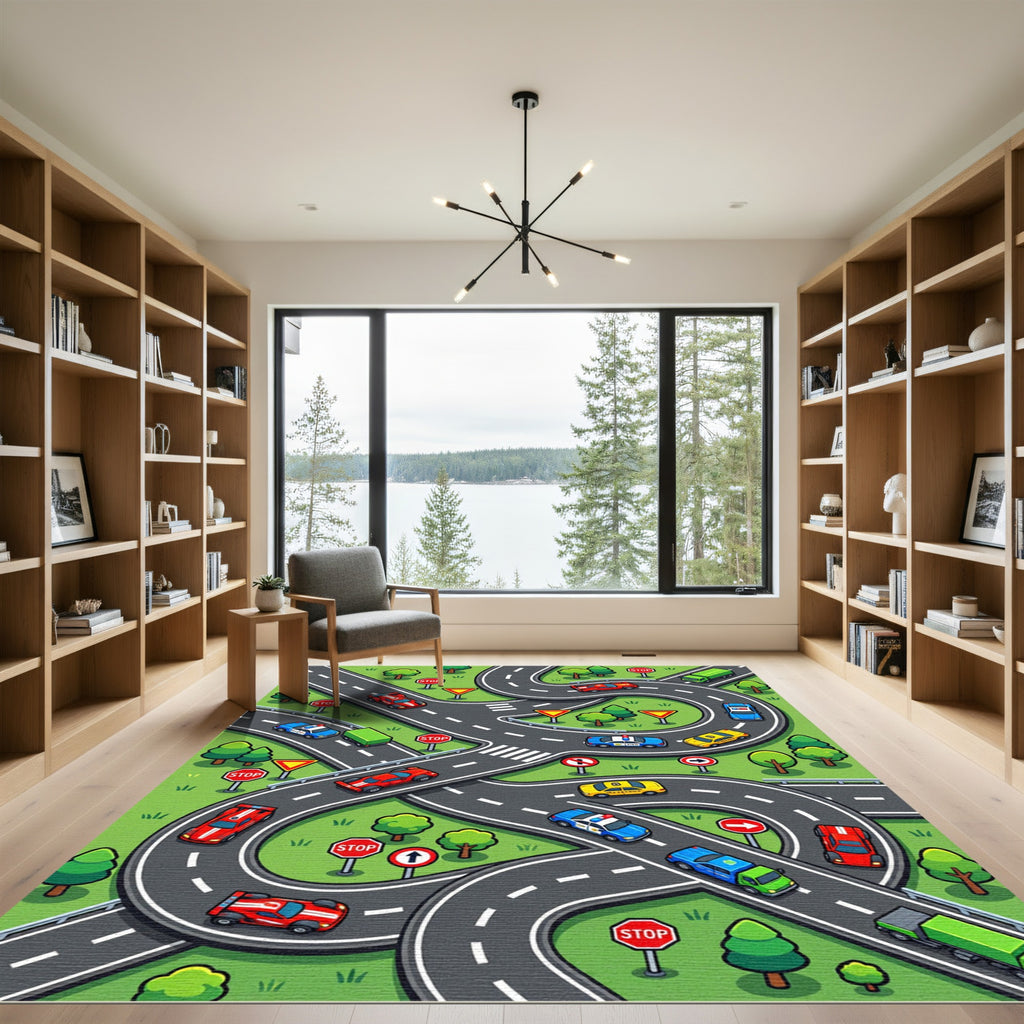 Vibrant Roadways with Racing Cars Rug