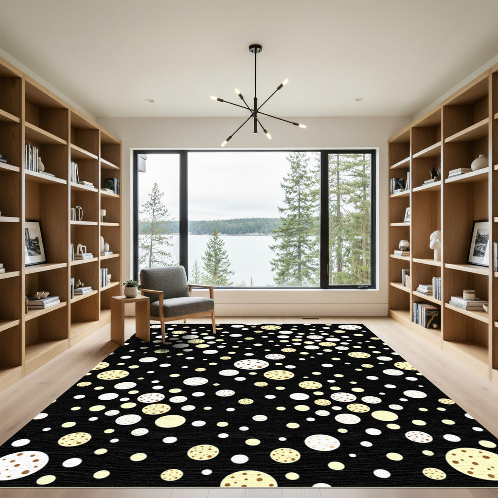 Black Cream Gold Polka Dot Sprinkles Rug