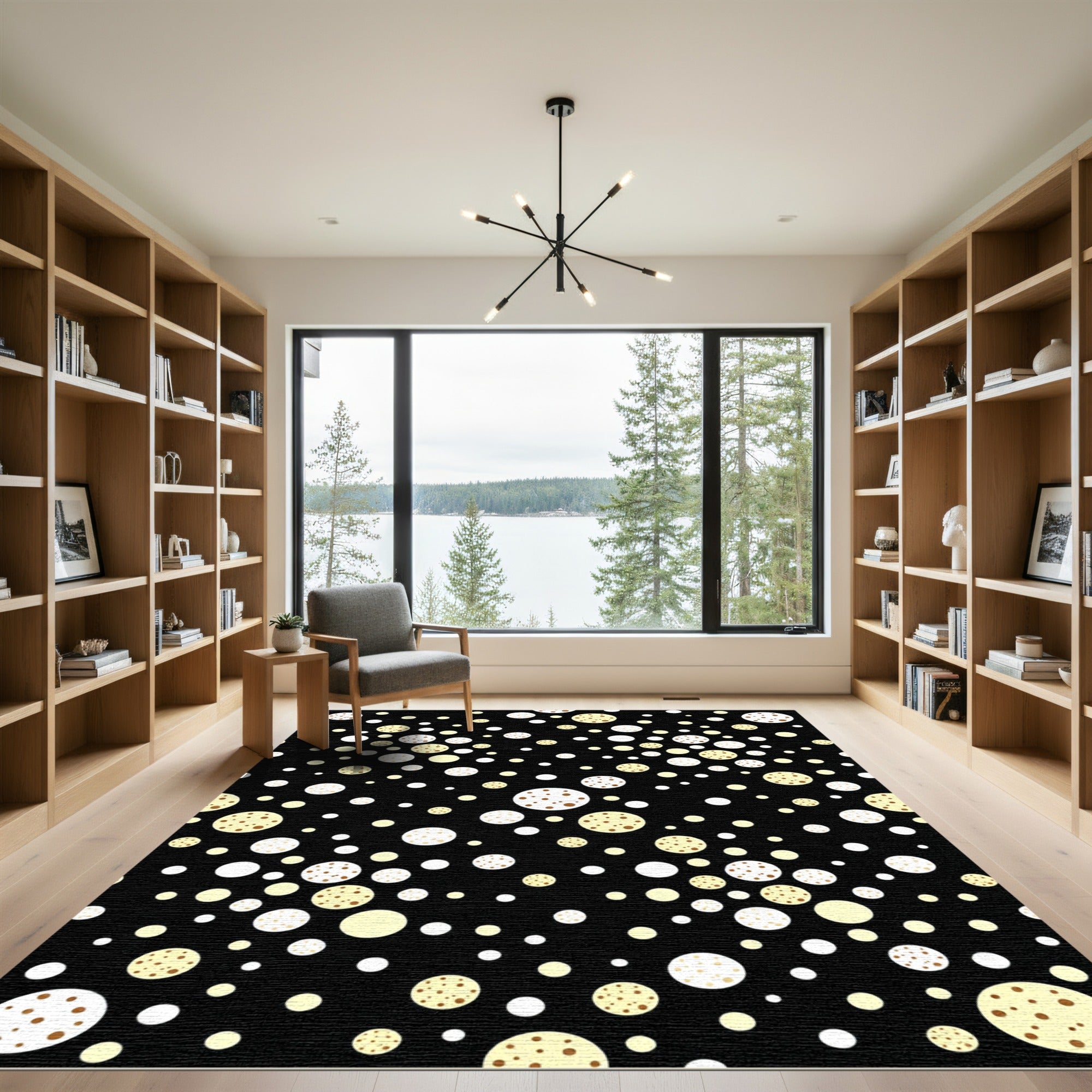 Black Cream Gold Polka Dot Sprinkles Rug