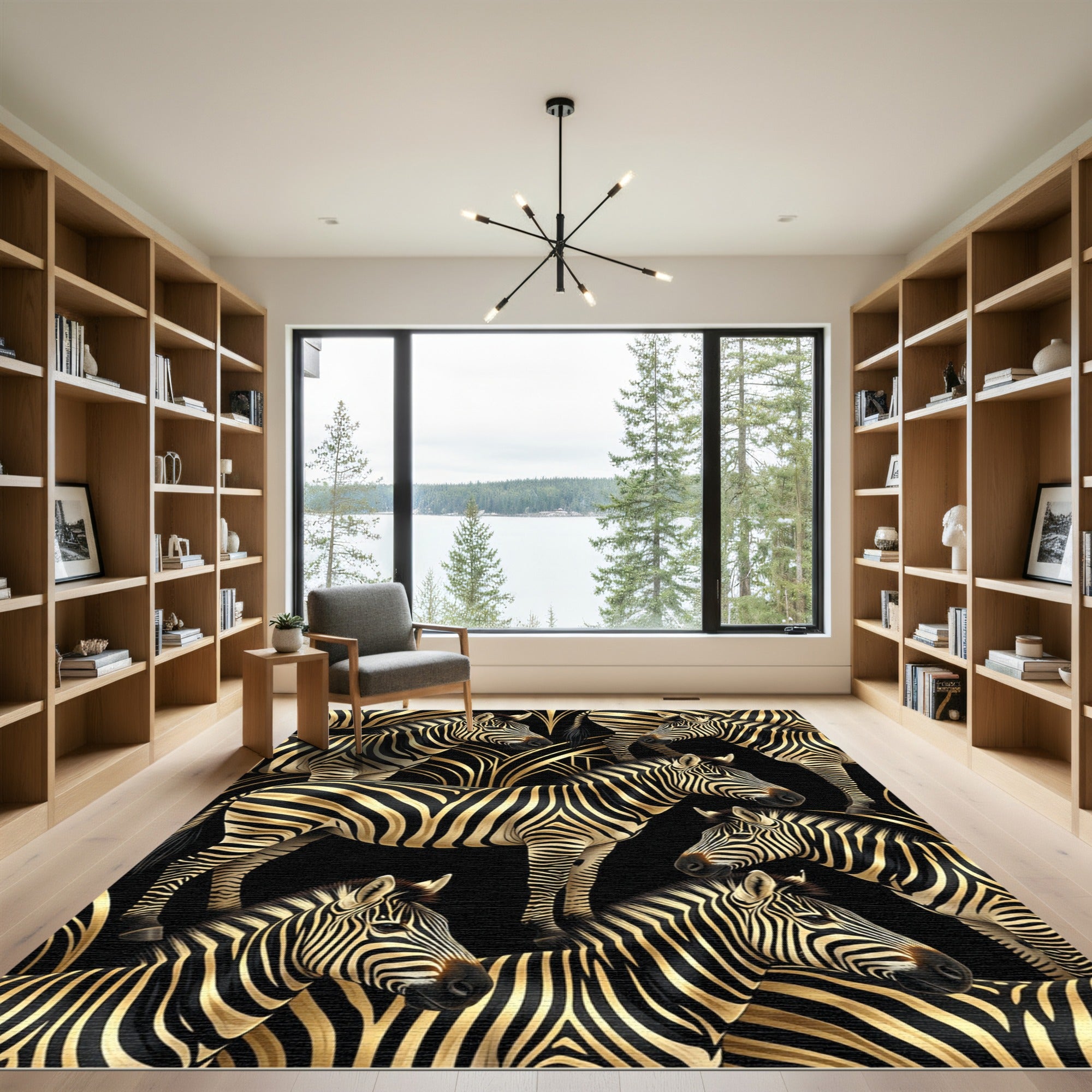 Gold and Black Zebra Stripe Landscape Rug