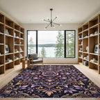 Floral Purple Rose Ornate Gold Mandala Rug