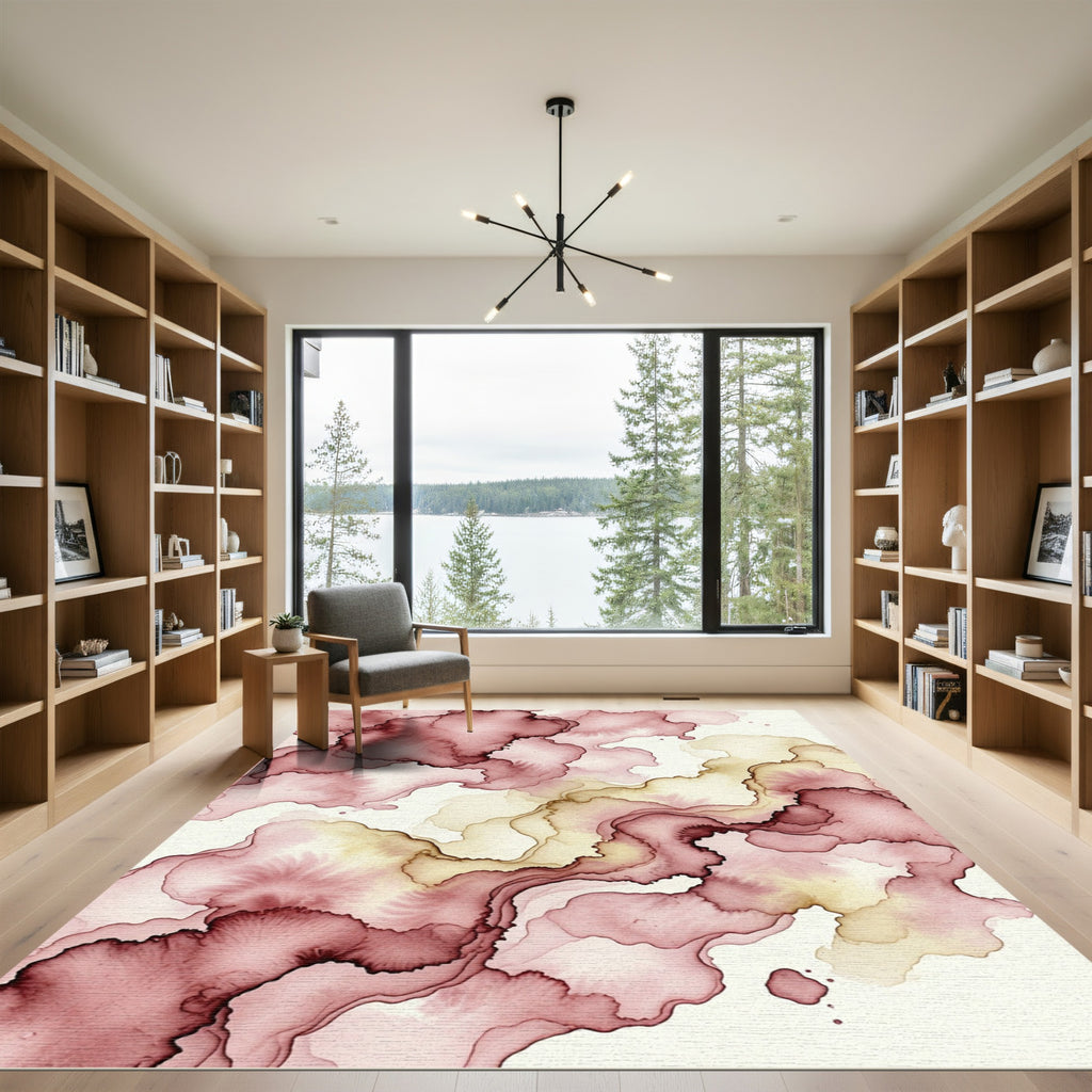 Crimson Watercolor Swirl Abstract Rug