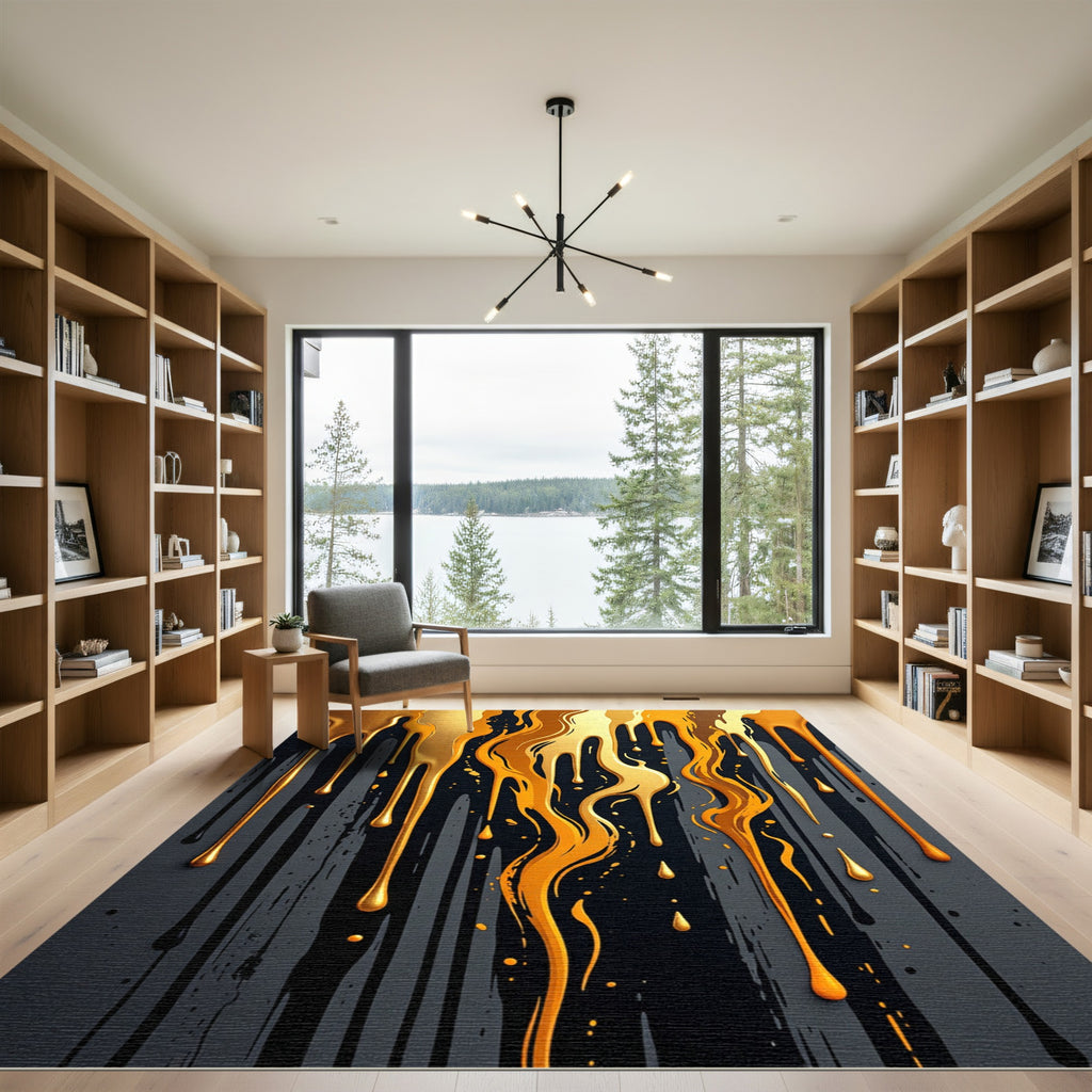 Liquid Gold Drip Abstract Charcoal Rug