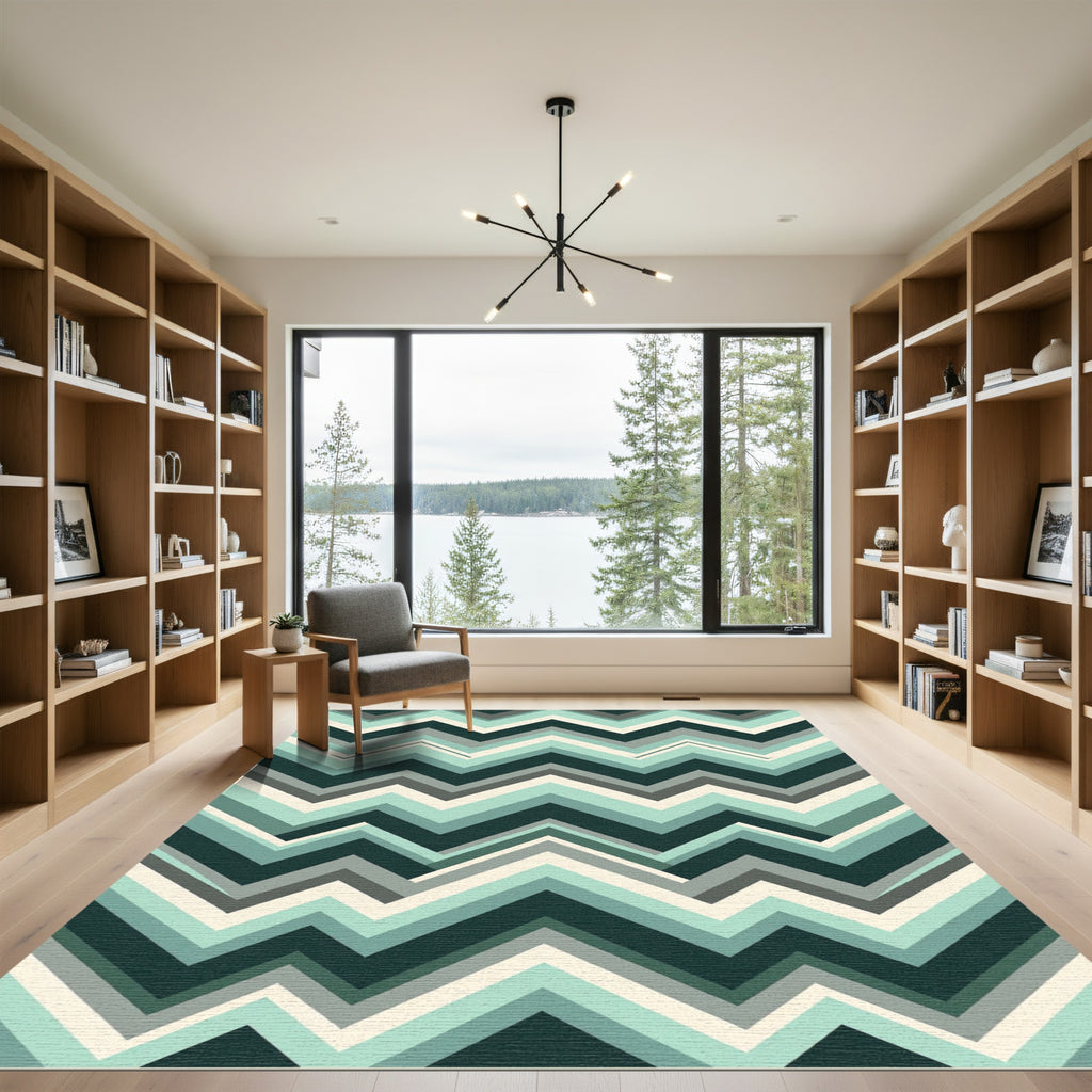 Modern Teal and Charcoal Chevron Rug