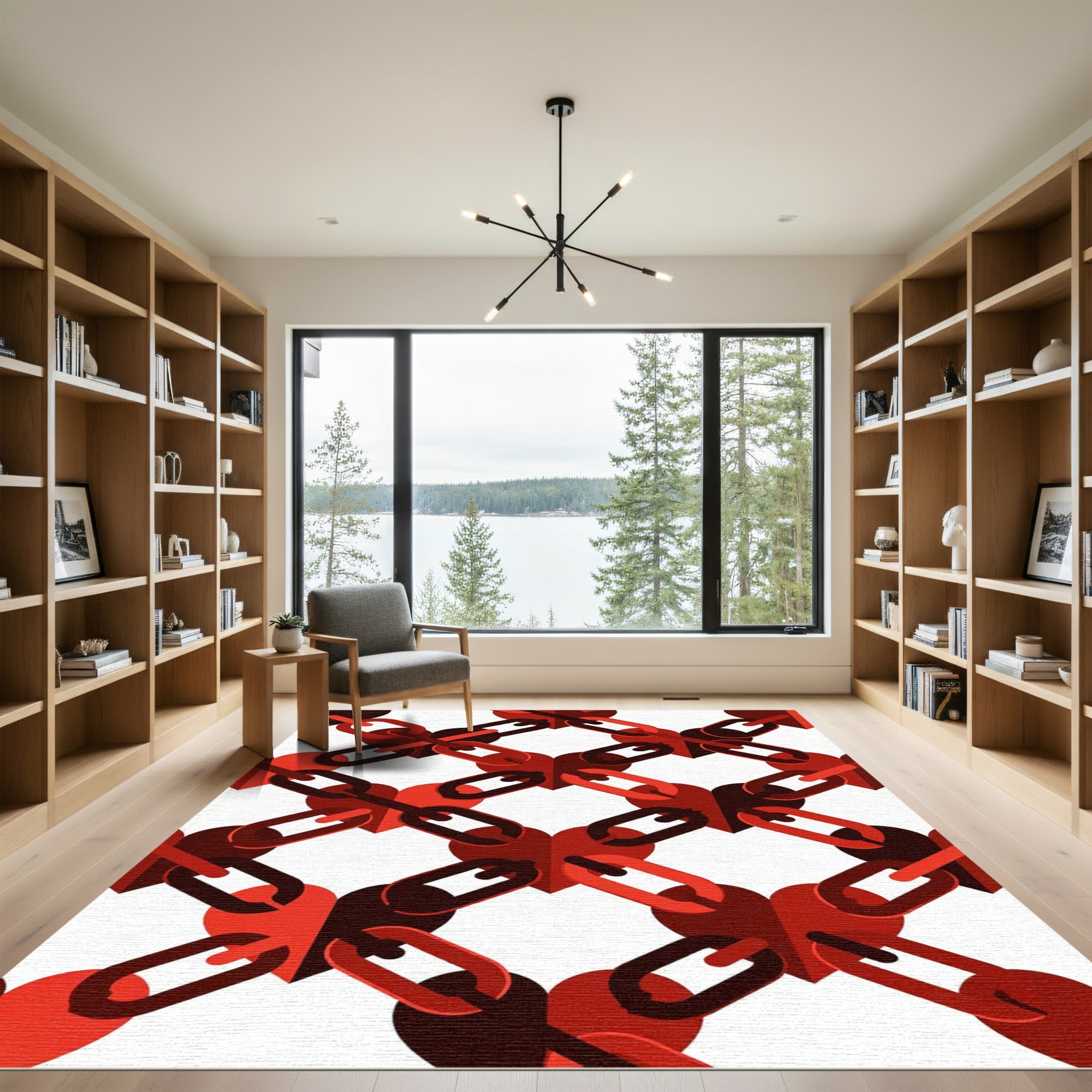 Interlocking Crimson Heart Chain Lattice Rug