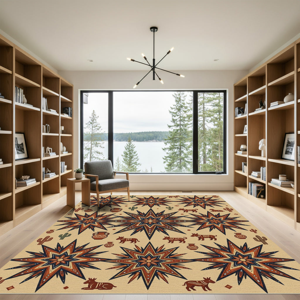 Earthy Southwestern Star and Desert Fauna Rug