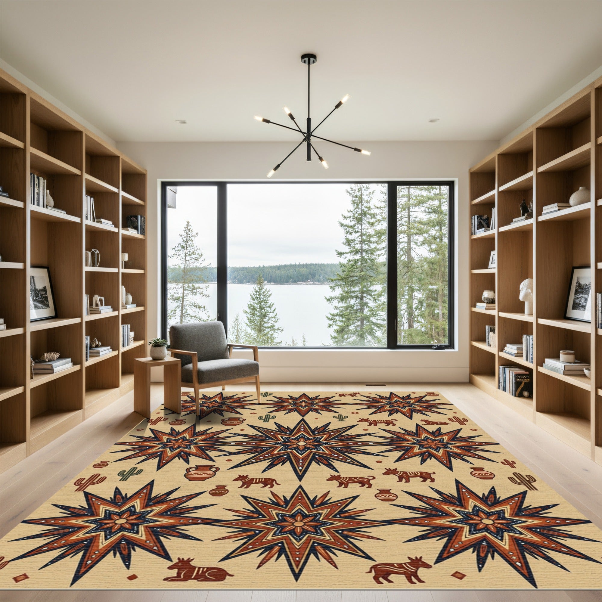 Earthy Southwestern Star and Desert Fauna Rug