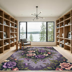 Romantic Lavender Rose Floral Bouquet Rug