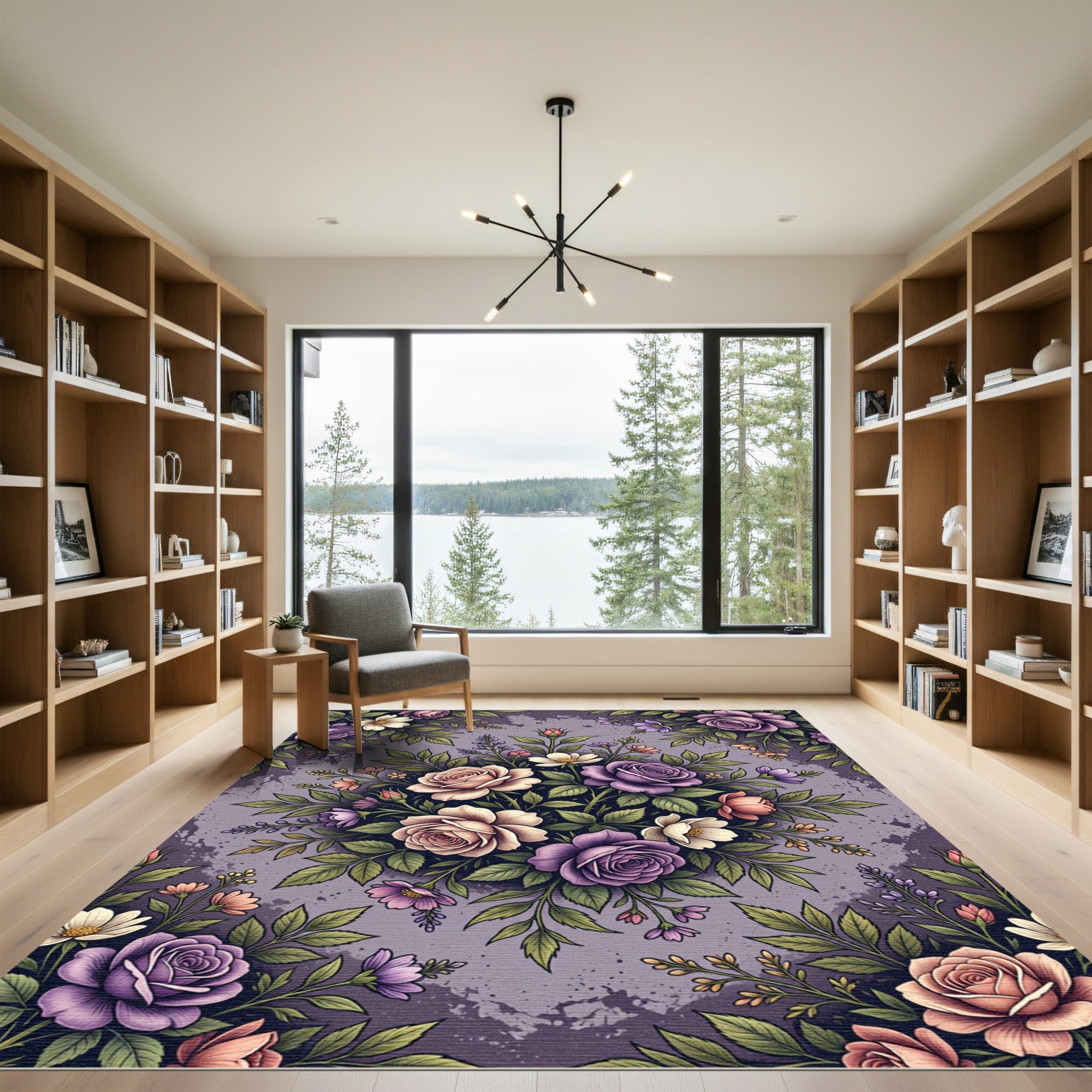 Romantic Lavender Rose Floral Bouquet Rug
