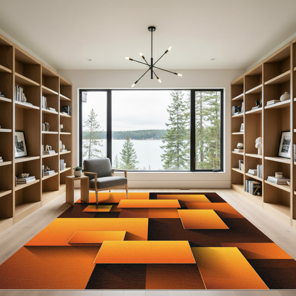 Modern Geometric Amber Block Composition Rug