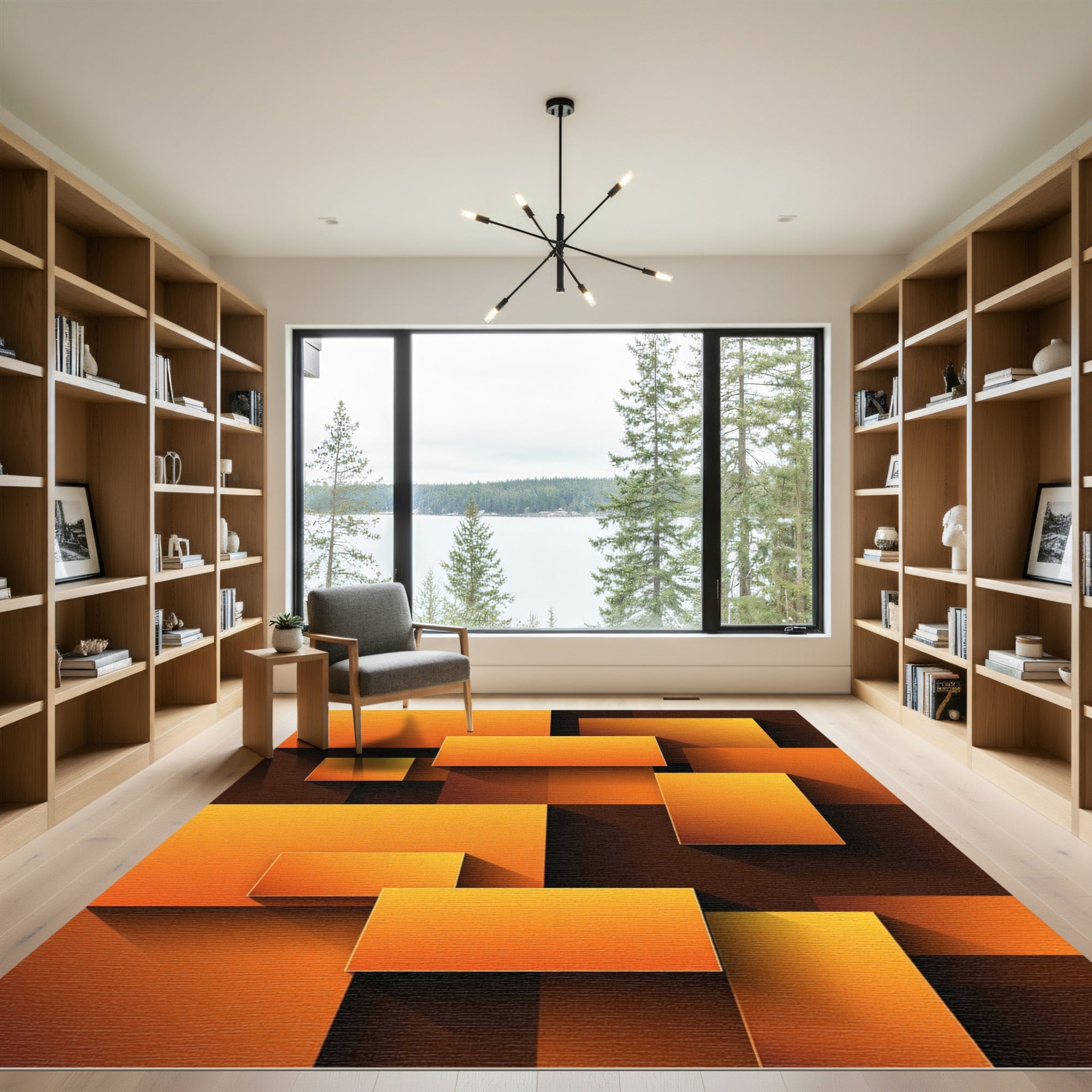 Modern Geometric Amber Block Composition Rug