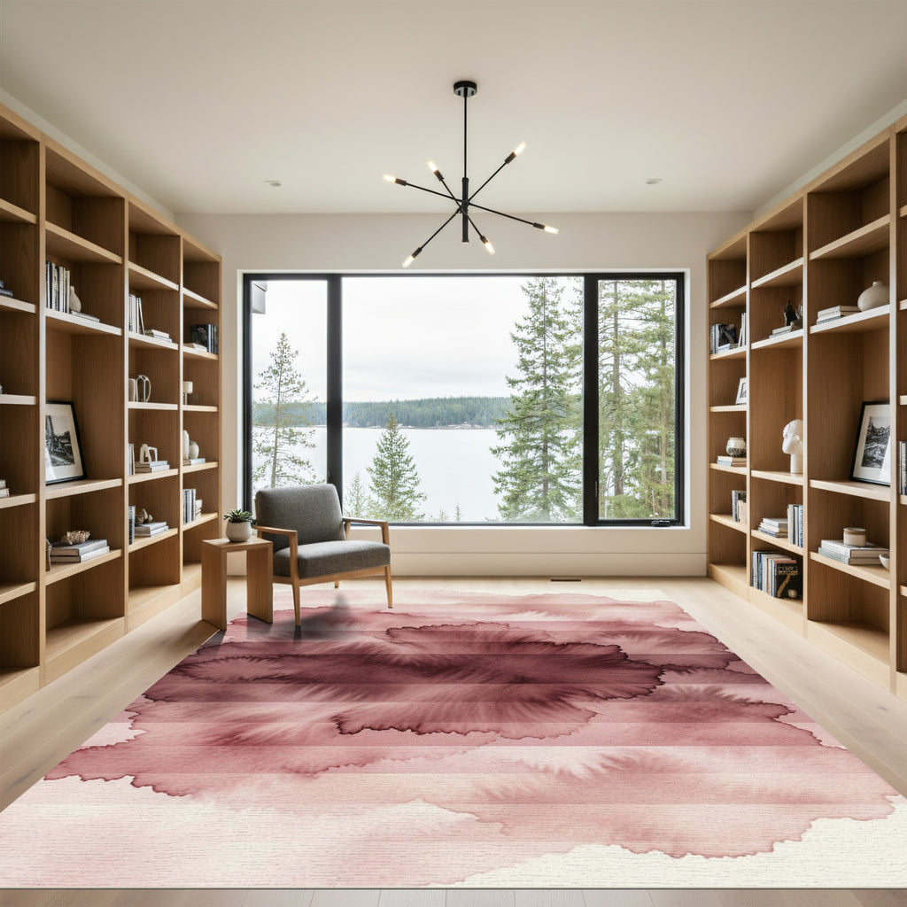 Dusty Rose Watercolor Cloud Lines Rug