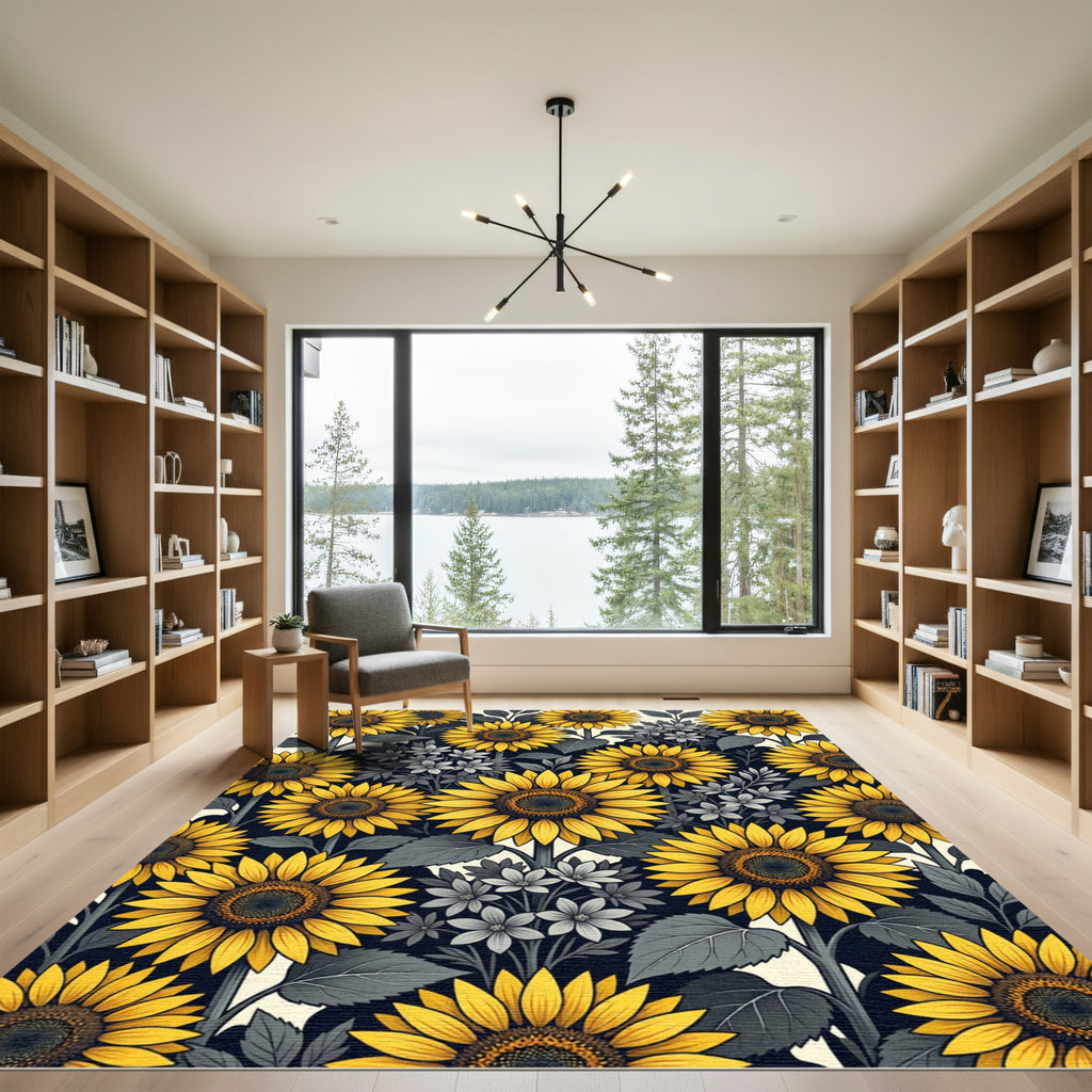Radiant Yellow Sunflower Botanical Floral Rug