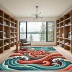 Abstract Crimson Teal Swirling Ocean Flow Rug