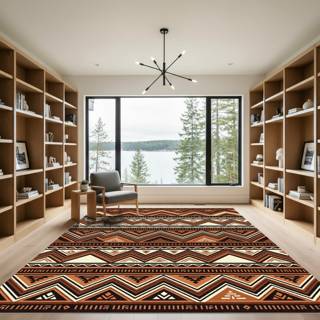 Earthy Terracotta Geometric Chevron Rug