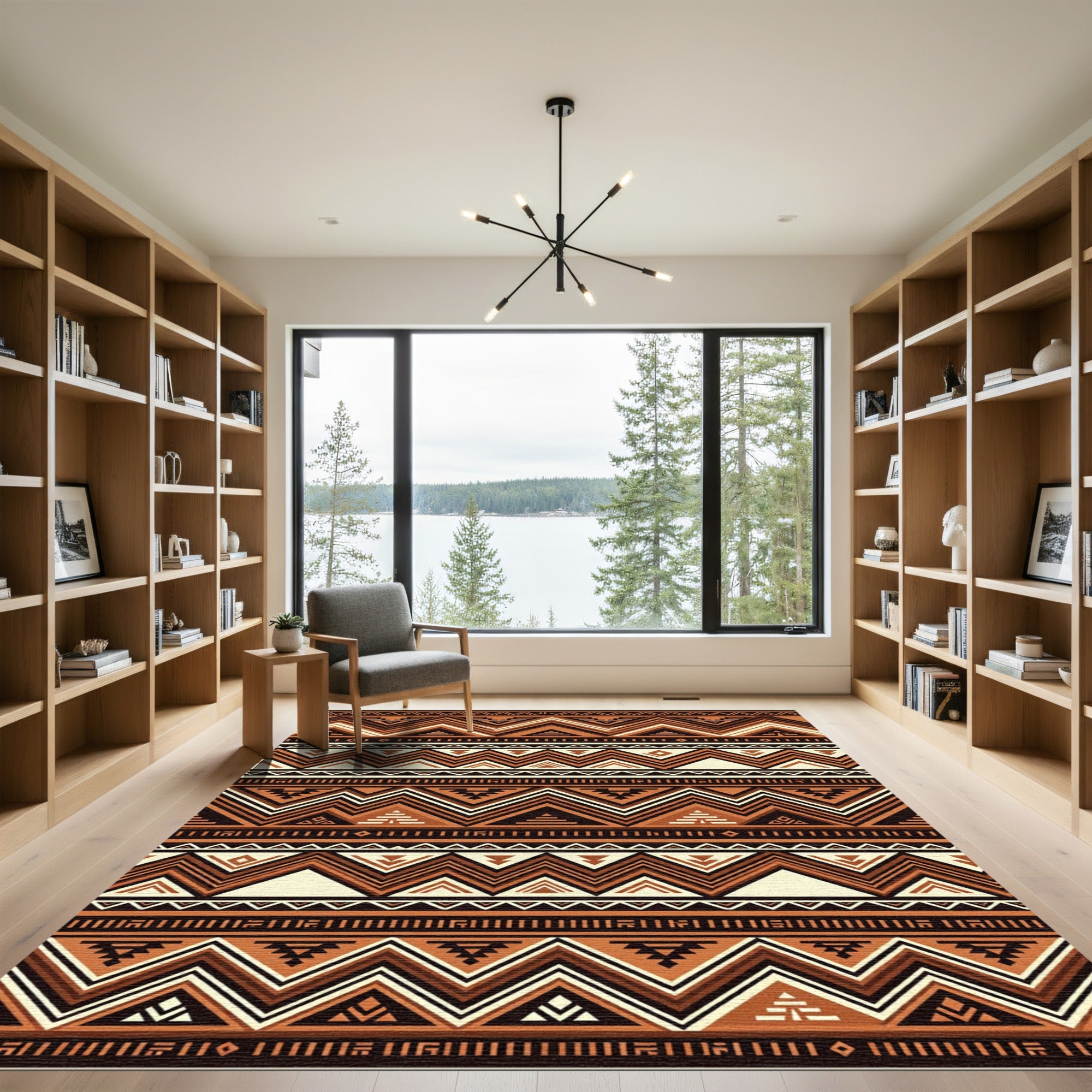 Earthy Terracotta Geometric Chevron Rug