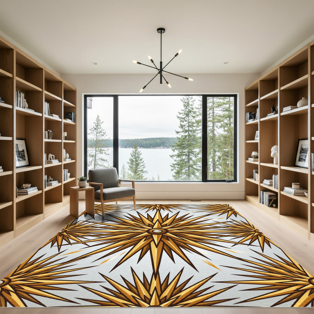 Golden Sunburst Geometric Celestial Radiance Rug