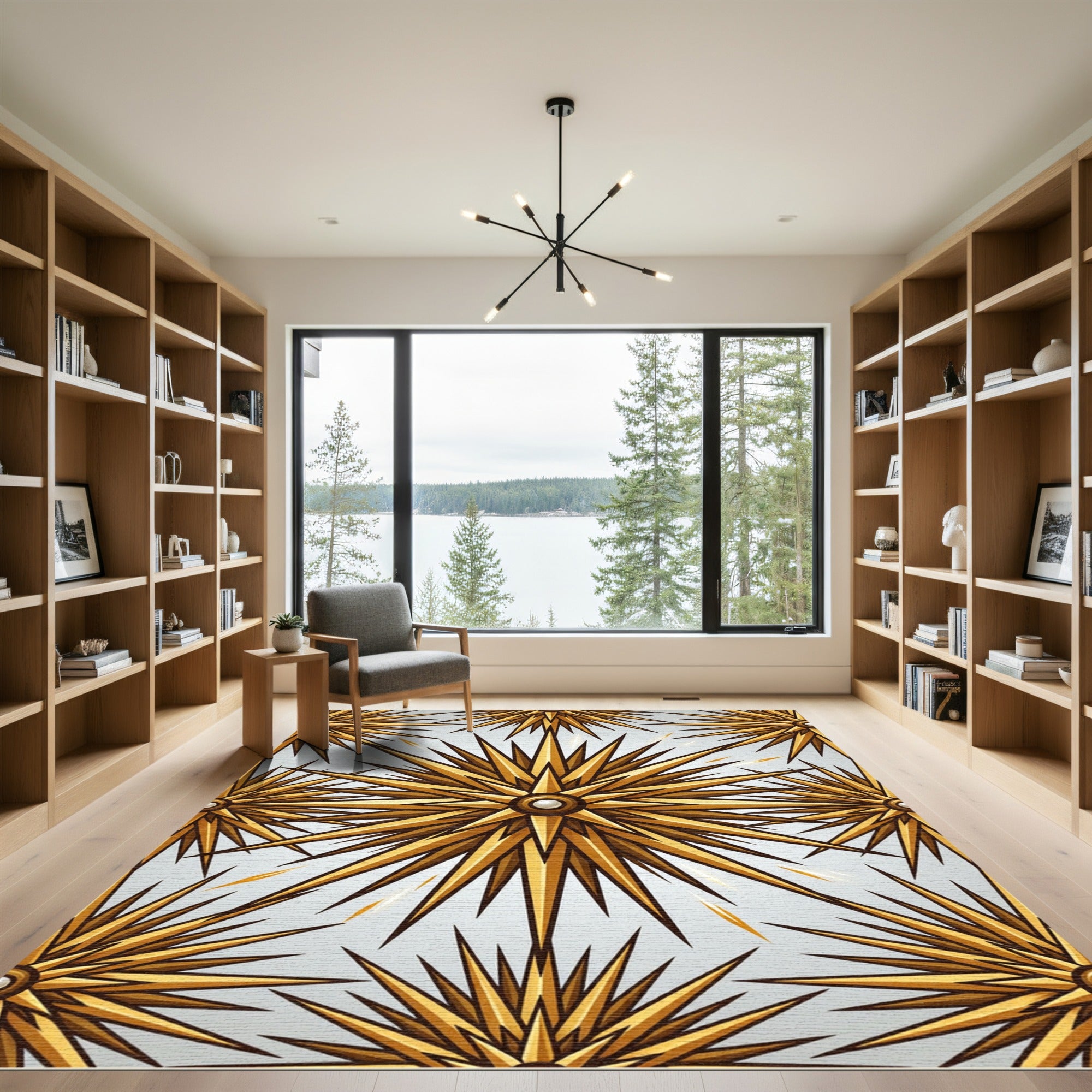 Golden Sunburst Geometric Celestial Radiance Rug