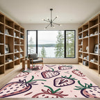 Sweet Strawberry Pattern Pink Background Rug