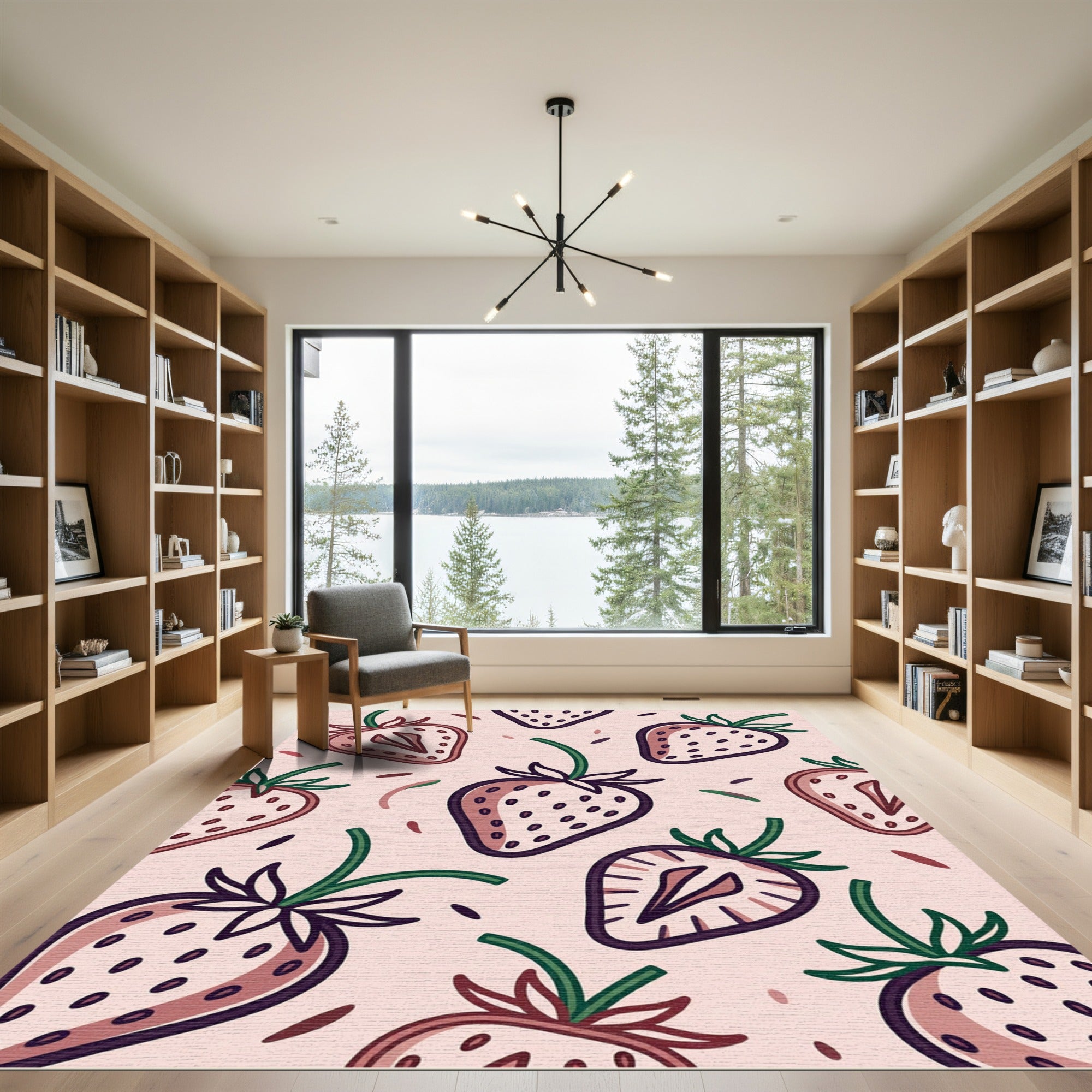 Sweet Strawberry Pattern Pink Background Rug