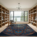 Intricate Golden Blue Lotus Mandala Rug