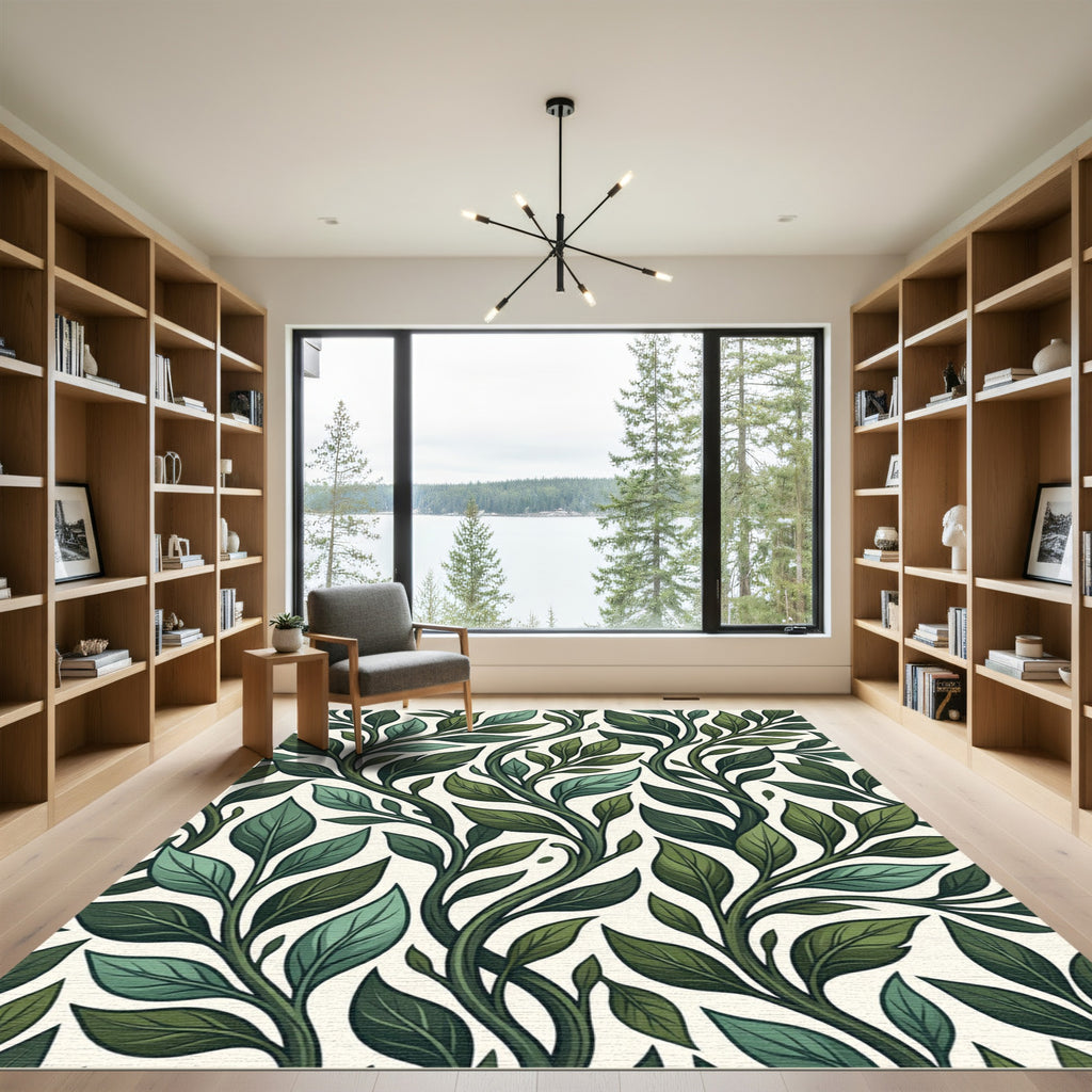 Lush Green Leafy Vine Overlay Rug