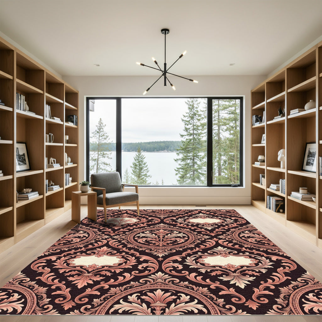Damask Rose Scroll Work Rug