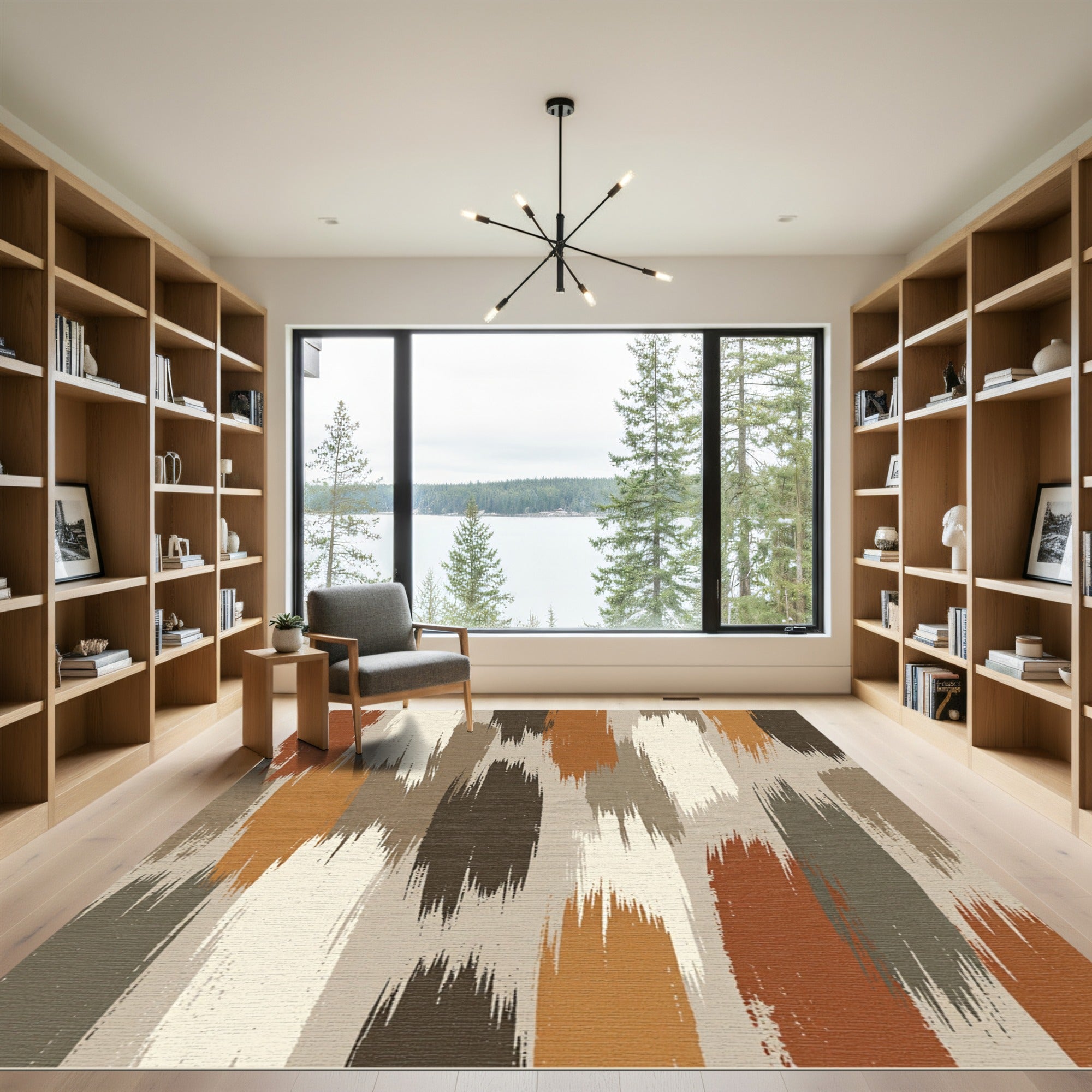 Rustic Earthy Brushes Vertical Strokes Rug