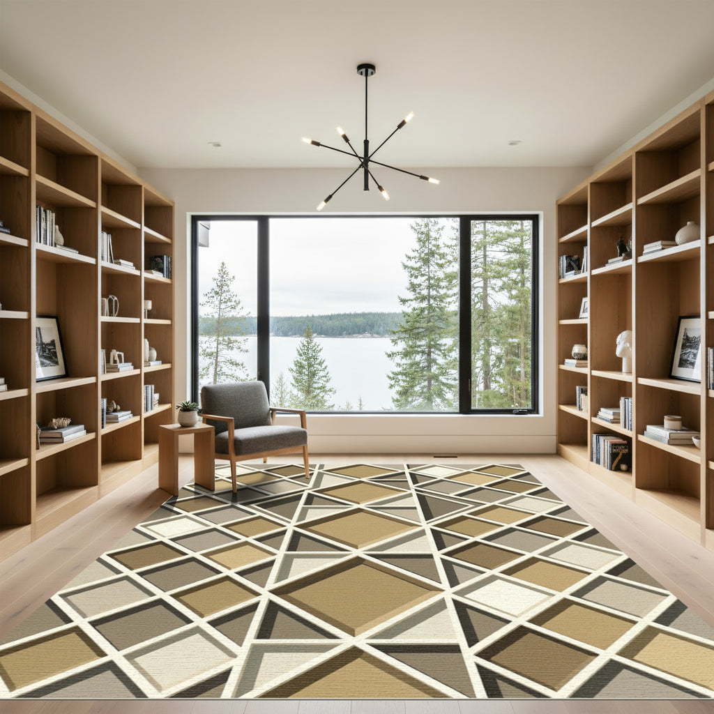 Earthy Tone Geometric Diamond Lattice Rug