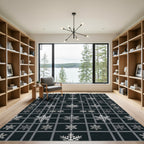 Midnight Charcoal Geometric Silver Snowflake Rug