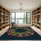 Ornate Pink Thistle Wreath on Navy Rug