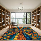 Vibrant Sunburst Mosaic Geometric Teal Orange Rug